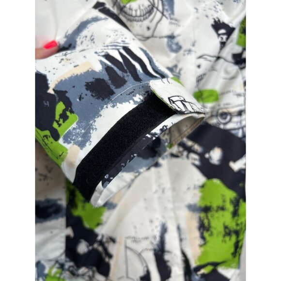 Mutu Snow Ski Coat Mens XL White Green Black Skull Abstract Detachable Hood - Picture 9 of 15